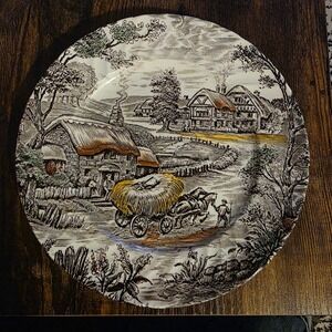Yorkshire Staffordshire England Ironstone Farm Scene 2 Plates & 2 Bowls
